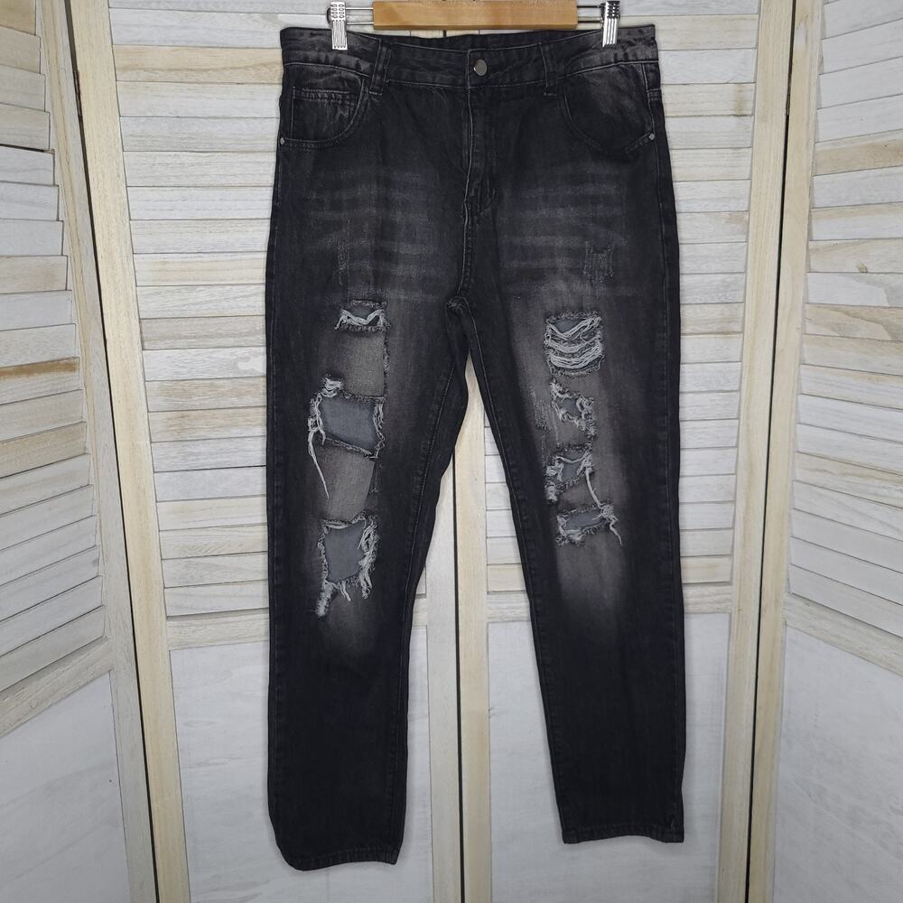 💛3/$15 Mens 34x30 Straight Leg Black Distressed Jeans 34 Cotton Blend 34 X 30